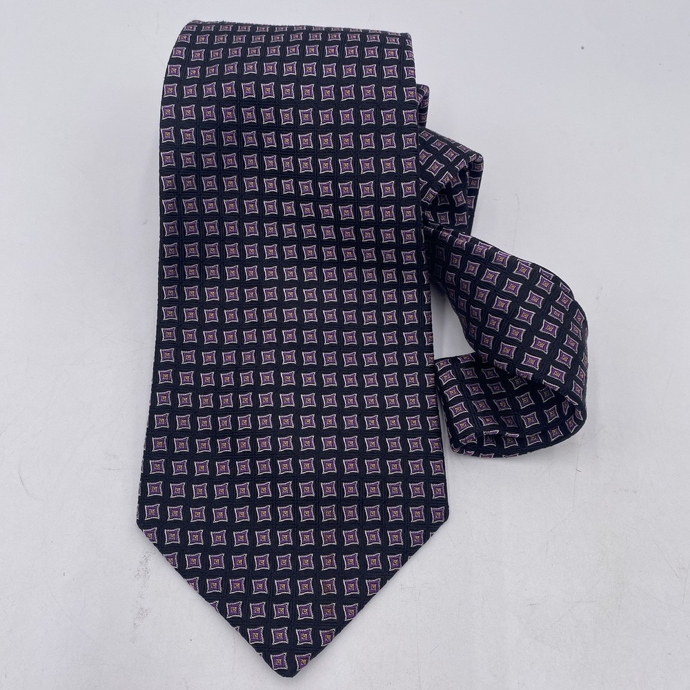 Polo Ralph Lauren 4x59 100% Silk Made USA Black Purple Geometric Preppy Classic